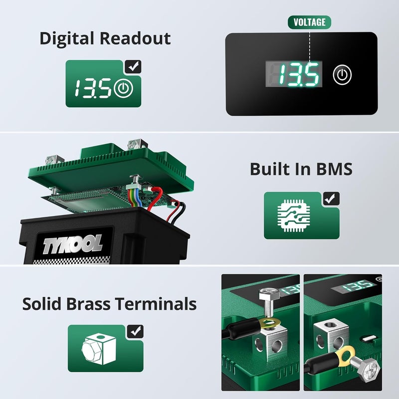TYKOOL YTX5L-BS YTZ7S 2X Cranking Amps 150A, Lithium LiFePO4 Motorcycle Battery,12.8V 3Ah, Digital Readout, Fits for ATV, Moped - Image 4